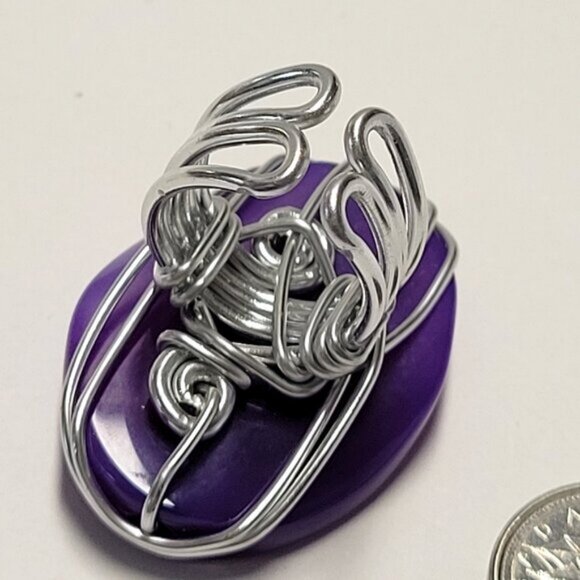 Purple Agate Oval Ring Adjustable Band Handmade Semi Precious Ring - Picture 8 of 10